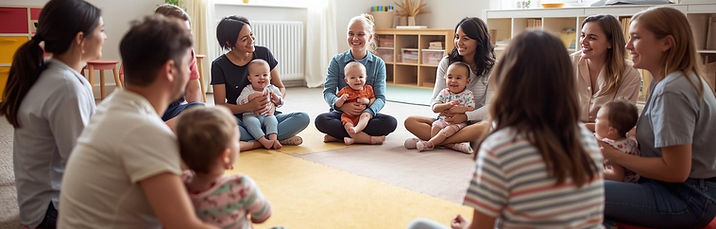 Baby development class with parents holding a baby sitting in a circle on the floor.jpg