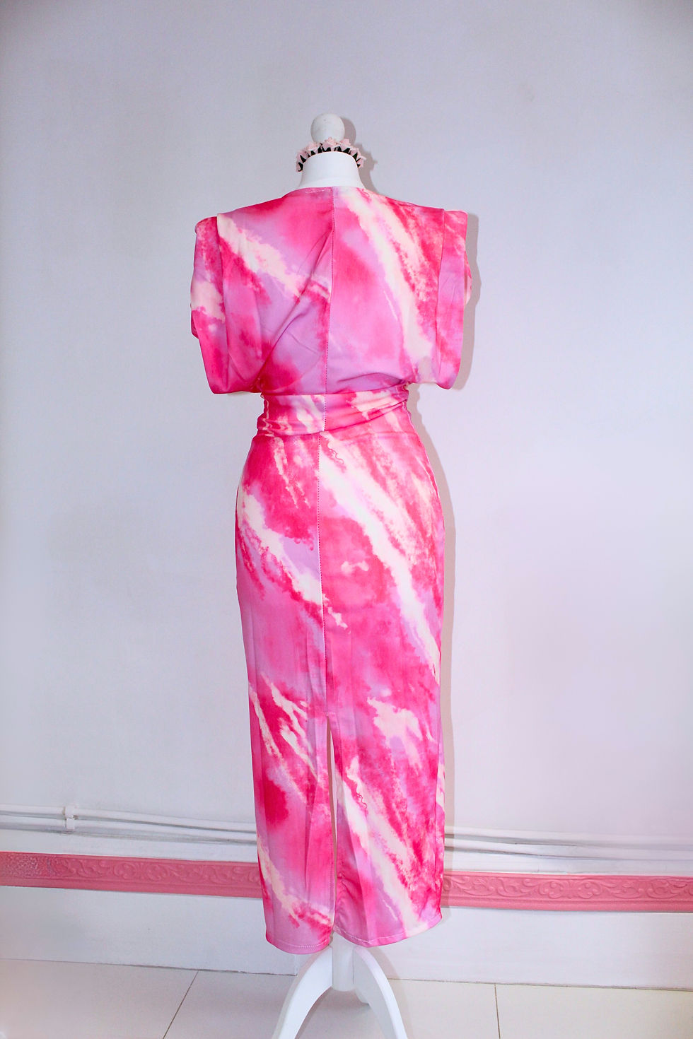 Thumbnail: Pink Abstract Print Cowl Neck Slinky Maxi Dress – Summer Holiday Evening Dress