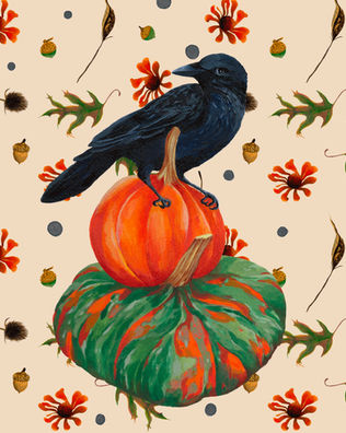 Fall Harvest illustration with crow. Fall color palette.