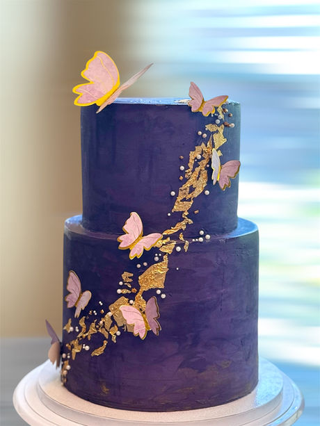Two Tiered Purple Butterfly Cake