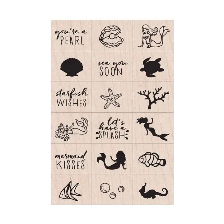 Hero Arts Mermaid Wood Ink 'n Stamp Set