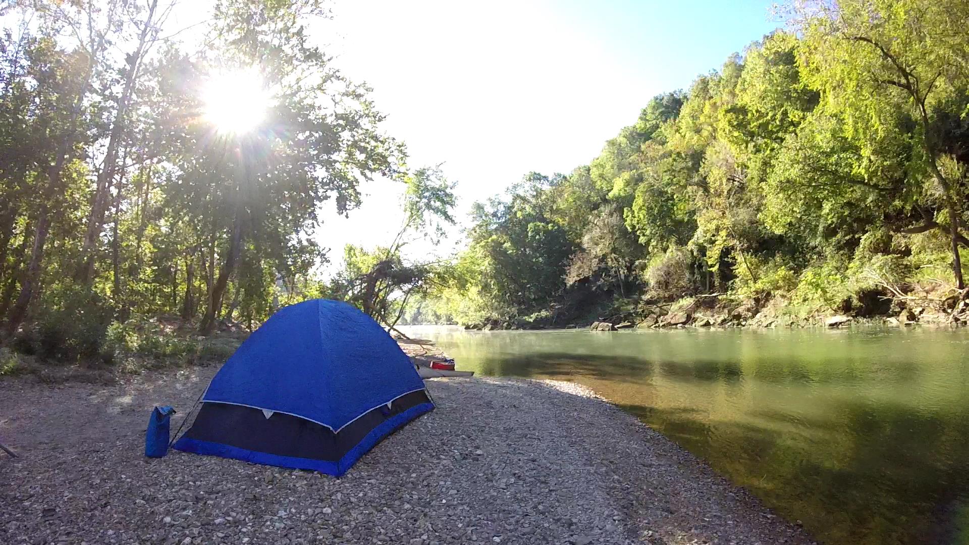 Camping on gravel bar