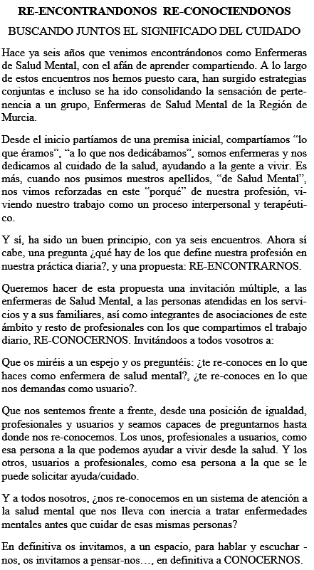 VII JORNADAS ENFERMERÍA DE SALUD MENTAL REGIÓN DE MURCIA.