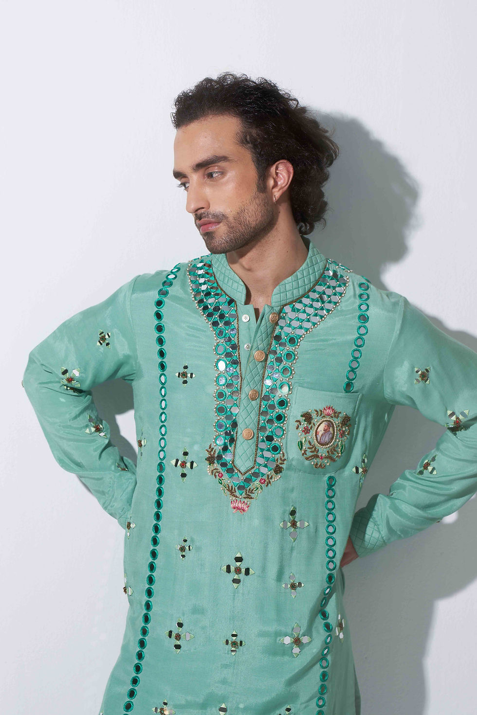 Thumbnail: Mint Green Maharaja Mirror work Kurta