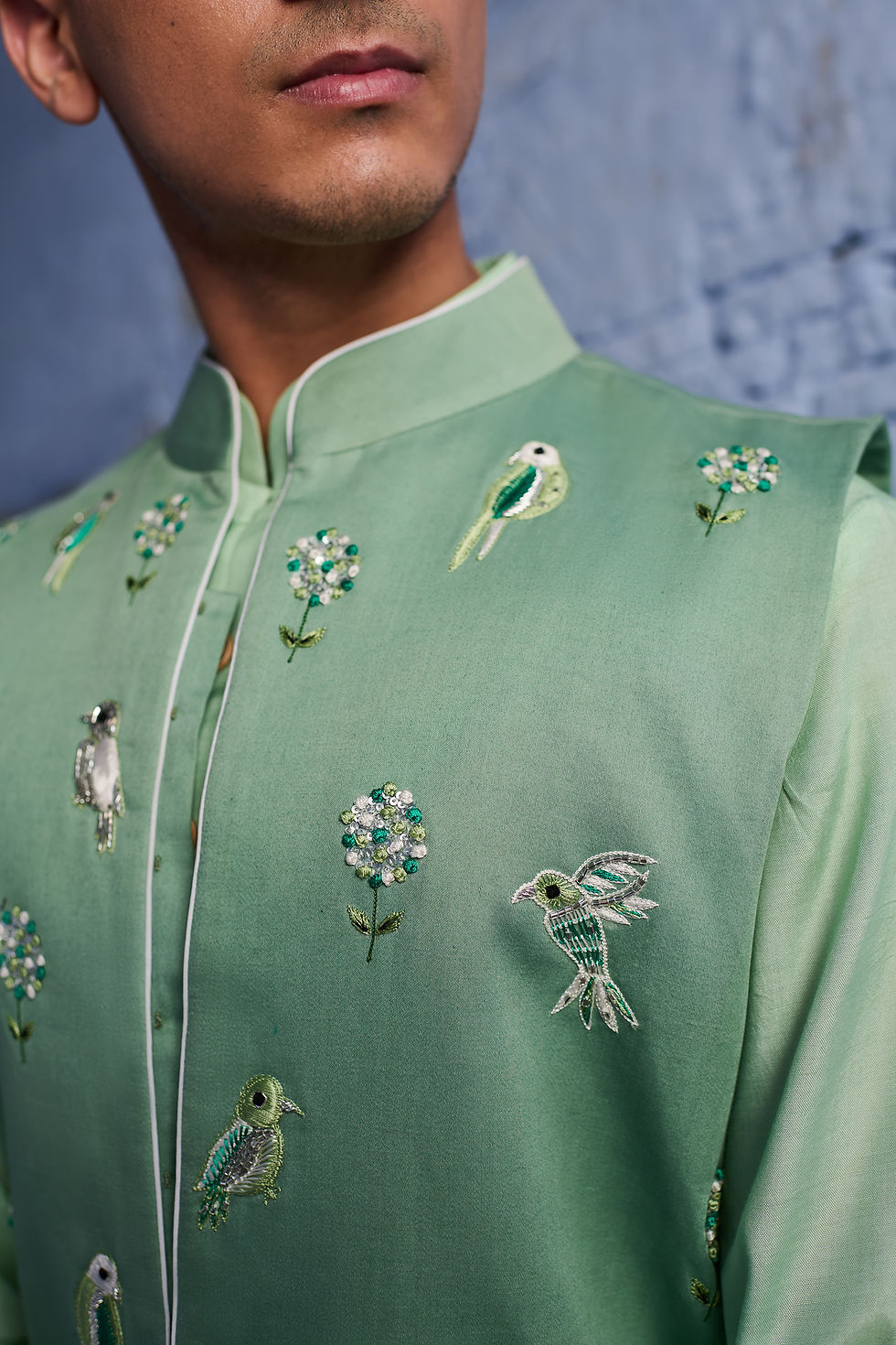 Vinayak Green french knots jacket set