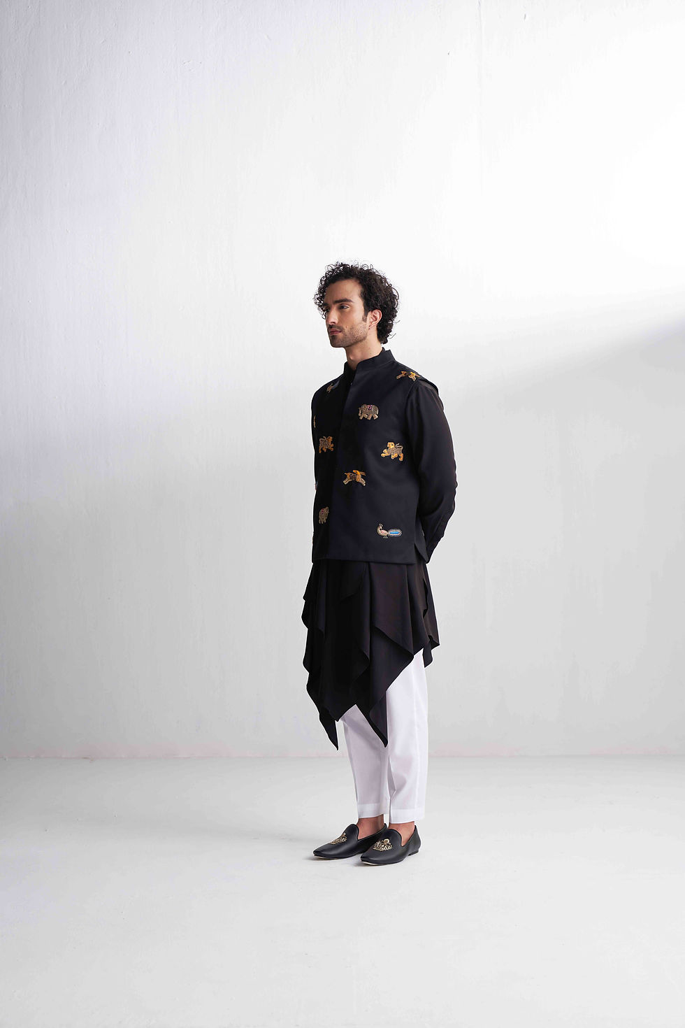 Thumbnail: Black Mughal Animal Nehru Jacket