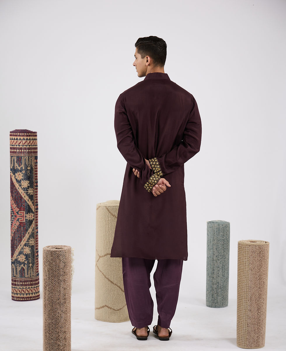 Thumbnail: Honey Comb Wine Kurta Set