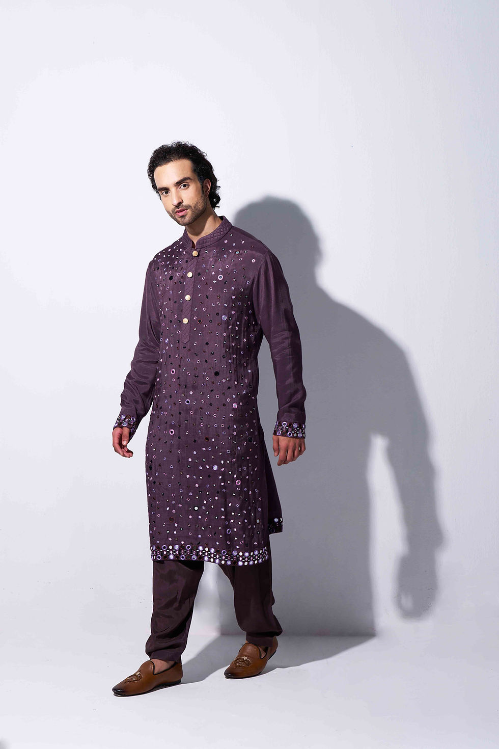Wine Broken Mirror work Kurta salwar