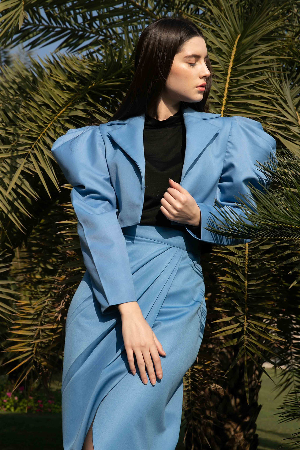 Sky Blue Mini Tux with Wrap Skirt