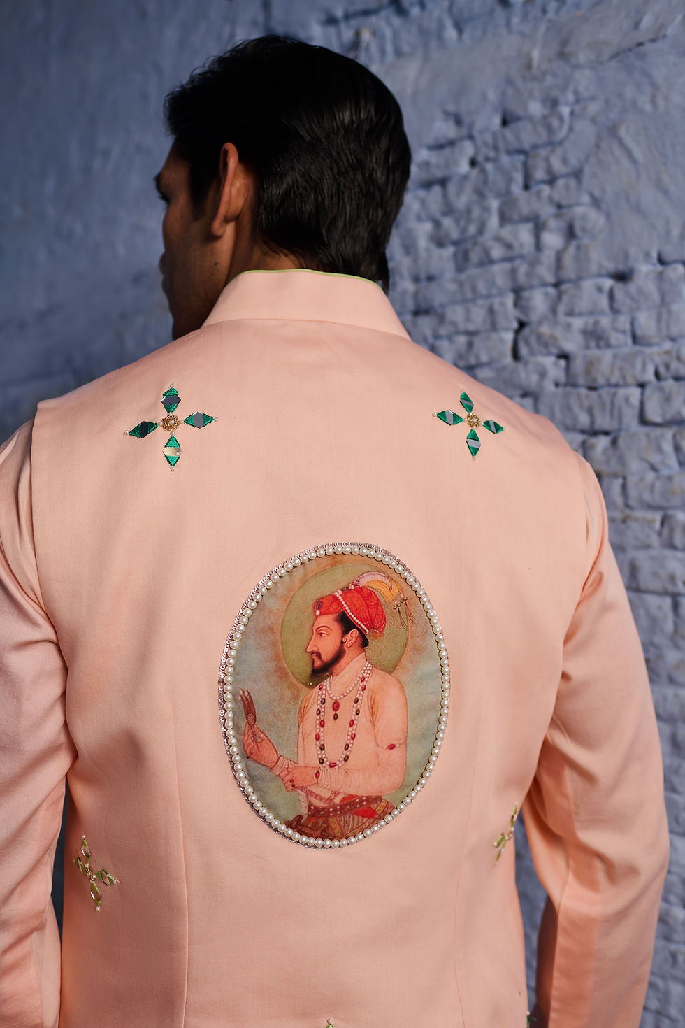 Thumbnail: Peach Portrait Jacket Kurta set