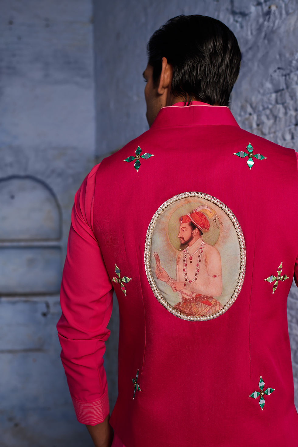 Thumbnail: Hot Pink Portrait Jacket Kurta set
