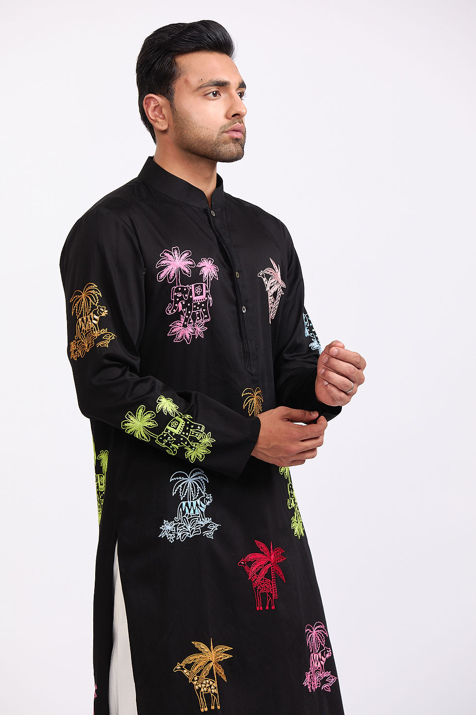 Thumbnail: Black Cats & Elephants Kurta Set