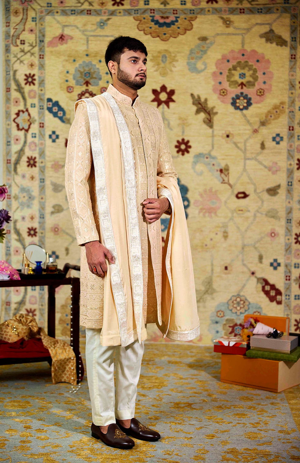 Thumbnail: Agra Mahal Sherwani Set with Dupatta