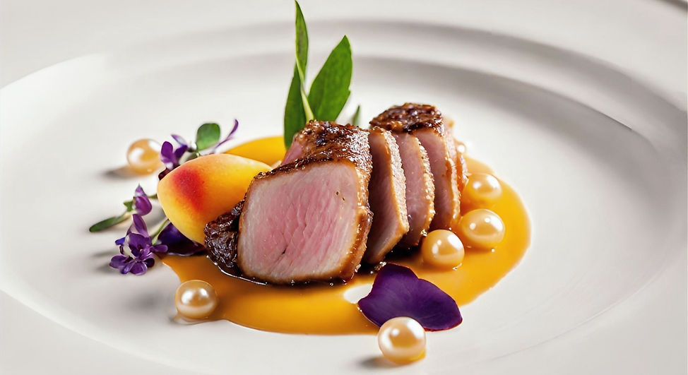 Magret de canard et perles de pêche