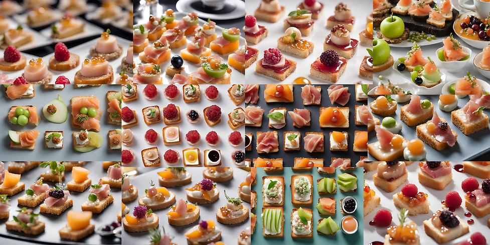 grands buffet de toast avec perles de saveurs