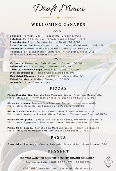 VENEZIA Draft Menu