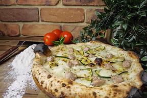 focaccia with Potatoes, Italian Mozzarella Fiordilatte, Italian Sausage, Zucchini