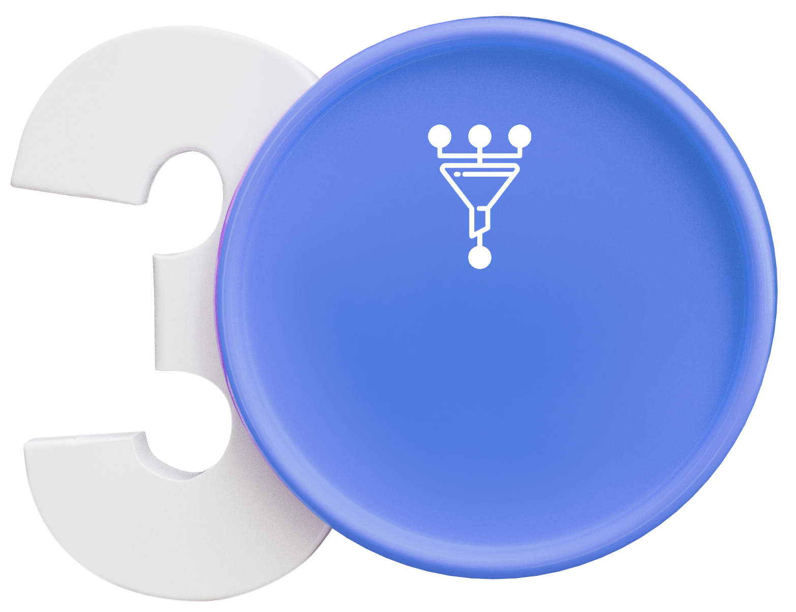 White number 30 with a blue circle and a funnel icon