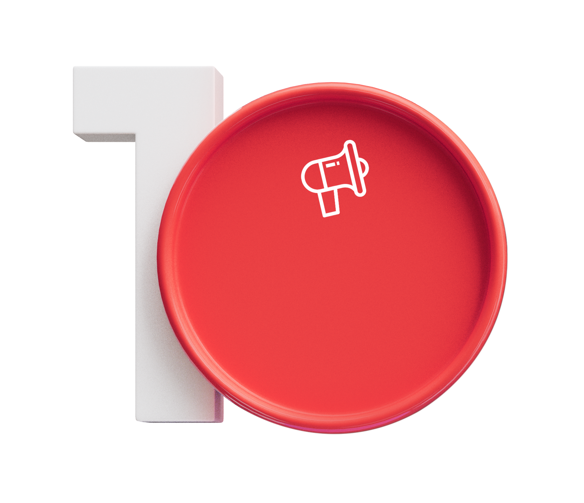 Number 1 with a red circle and megaphone, promoting announcements.