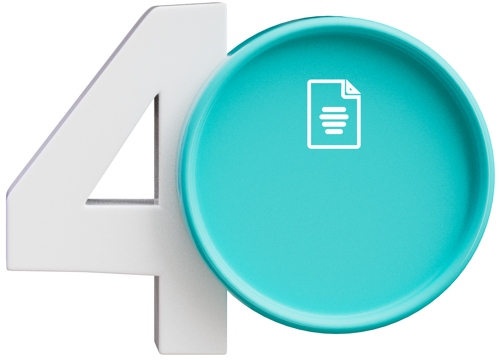 Number 40 with document icon on a turquoise circle background