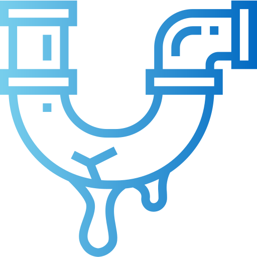 Blue gradient abstract U-shape with stylized liquid drip effect.