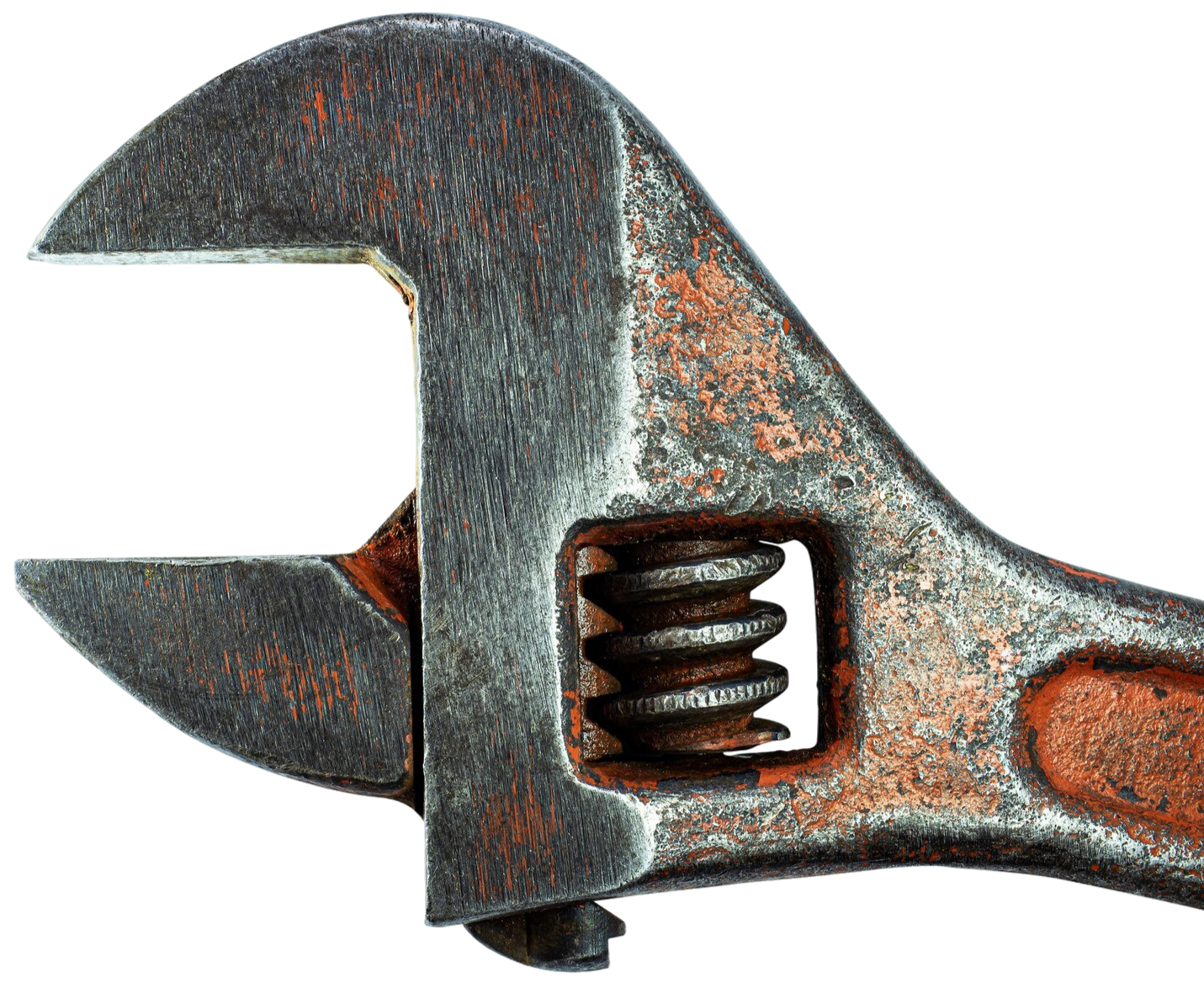 Old, weathered, rusty adjustable wrench for repairs.