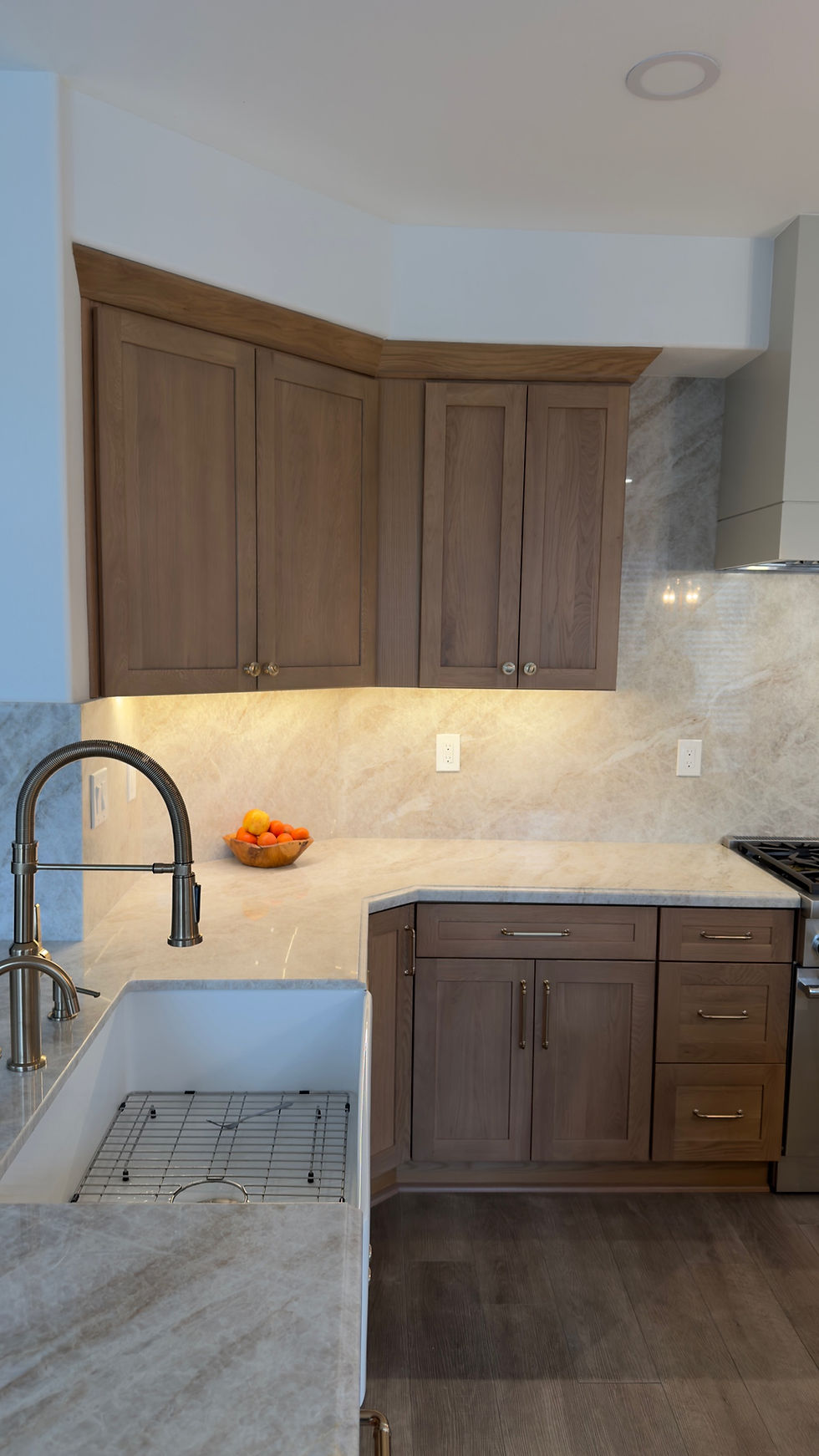 Kitchen remodel by General Contractor OC with wood cabinets.