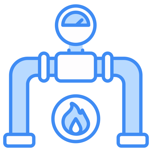 Gas pipeline icon showing pressure gauge and active flame symbol.
