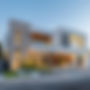 Modern luxury home exterior with stone accents and expansive glass windows.