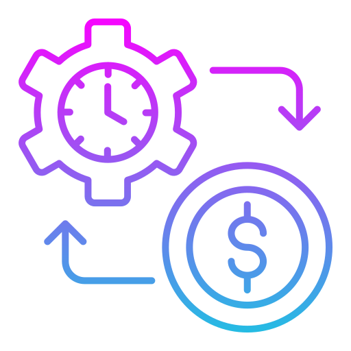 Time and money management icon with gears and dollar sign, business concept.