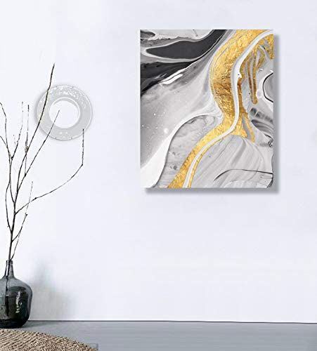 Thumbnail: Looife Abstract Grey Black and Gold Marble Picture Wall Art Prints on Canvas - M