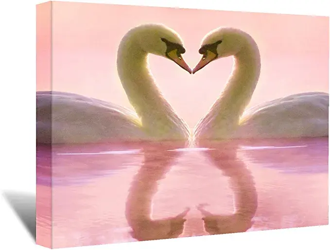 Looife Canvas Prints Wall Art Famingo Heart Shape, Framed Picture Painting Home