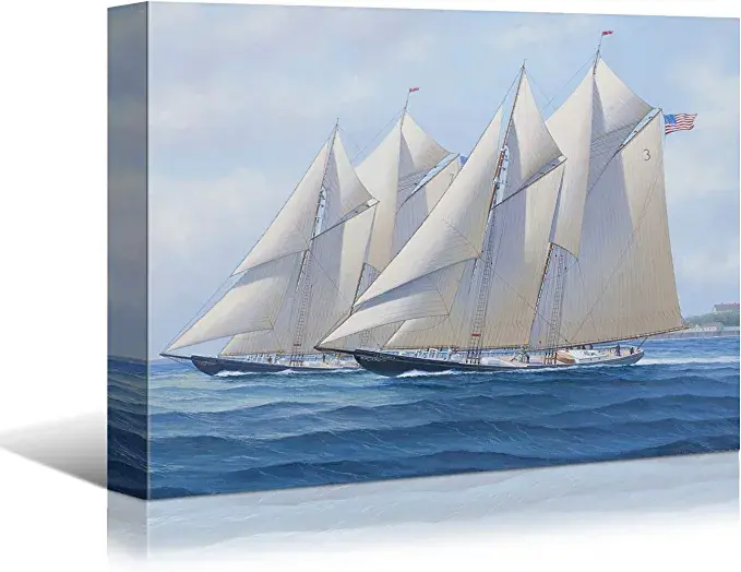 Looife Ocean Theme Canvas Wall Art, 30x20 Inch Sailboats on Blue Sea Level Pictu