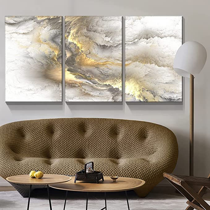Thumbnail: Looife Abstract Canvas Wall Art Decor 36x48 Inch 3 Panels Clound Pattern Yellow