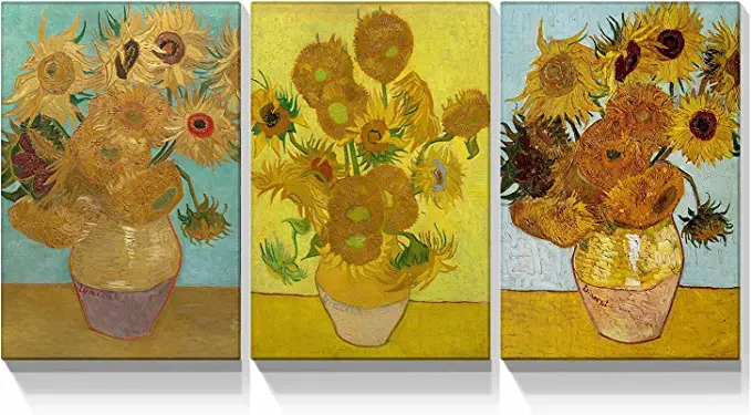 Looife Van Gogh Canvas Wall Art Decor 3 Panels 18x24 Inch Sunflower Painting Art