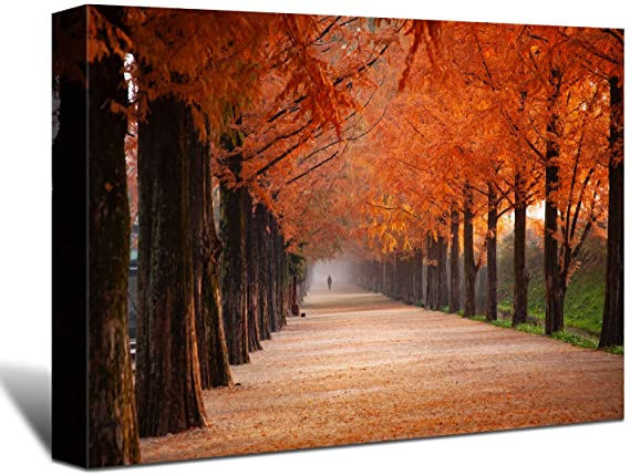 Looife Canvas Wall Art-Colorful Huge Street Trees, 40x30 Inch Nature Landscape G