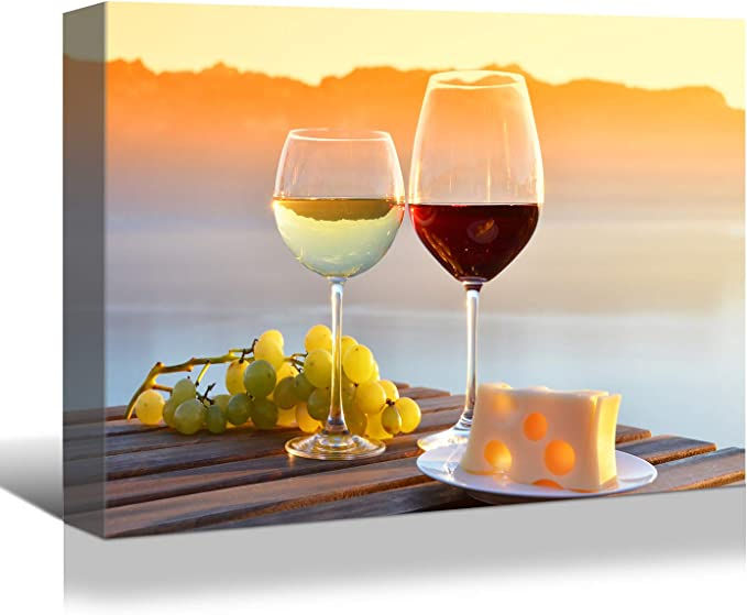 Looife Kitchen Wine Bottle Canvas Wall Art, 48x32 Inch Gallery Wrapped Wine Cup