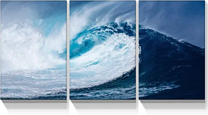Looife 3 Panels Nature Scenery Canvas Wall Art, 16x24 Inch 3 Pieces Stormy Sea W