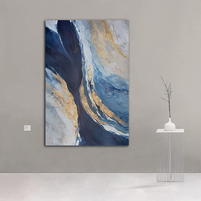 Thumbnail: Looife Abstract Canvas Wall Art, 12x18 Inch Modern Blue and Yellow Abstract Art