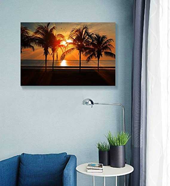 Thumbnail: Looife Seascape Canvas Prints Wall Art-24x16 Inch Colorful Tropic Palm Trees on