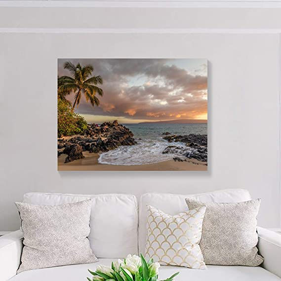 Thumbnail: Looife Seascape Canvas Prints Wall Art-32x24 Inch Colorful Tropic Palm Trees on