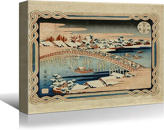 Looife Japanese Painting Canvas Wall Art Decor 30x40 Inch Eight Views of Edo Art
