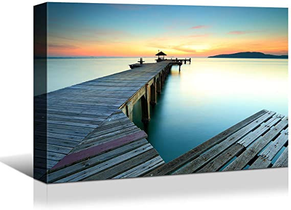 Looife Seascape Canvas Prints Wall Art-32x24 Inch Sea Pier Dock Picture Wall Dec