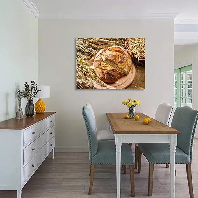 Thumbnail: Looife Bread and Wheat Picture Prints Canvas Wall Art, 48x36 Inch Delicious Food