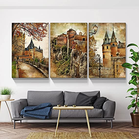 Thumbnail: Looife Landscape Canvas Wall Art Decor 3 Pieces 24x32 Inch Old Castle Buildings