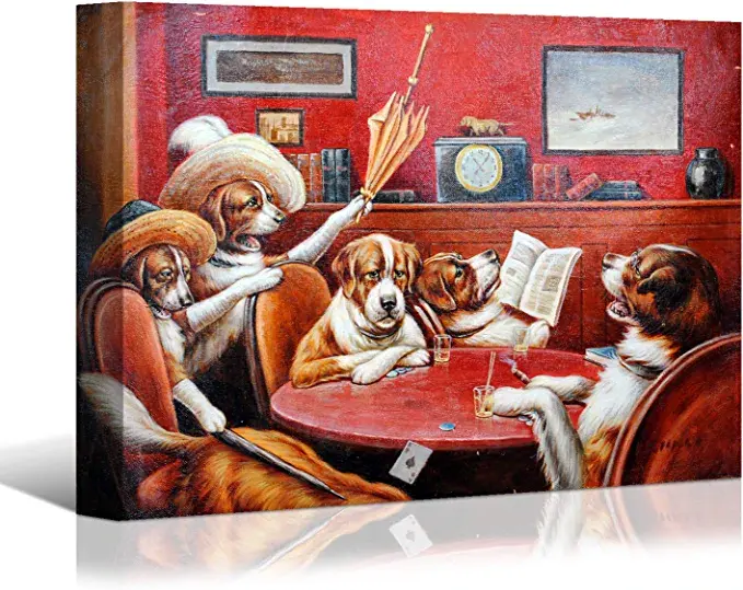Looife Dogs Playing Poker Cards Canvas Prints Wall Art,40x30 Inch Funny Famous P