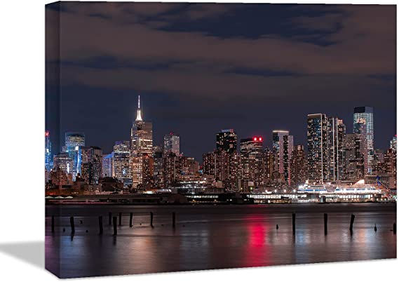 Looife Cityscape Canvas Wall Art 32x24 Inch City Buildings at Night Picture Prin