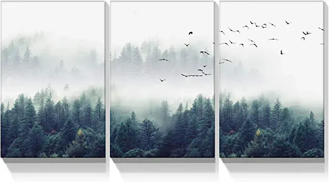 Looife 3 Panels Scenic View of Nature Canvas Wall Art, 16x24 Inch 3 Pieces Green