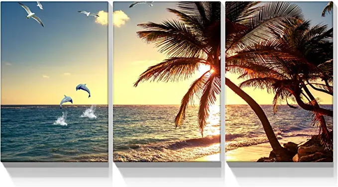 Looife 3 Panels Nature Scenery Canvas Wall Art, 24x32 Inch 3 Pieces Palm Tree Un