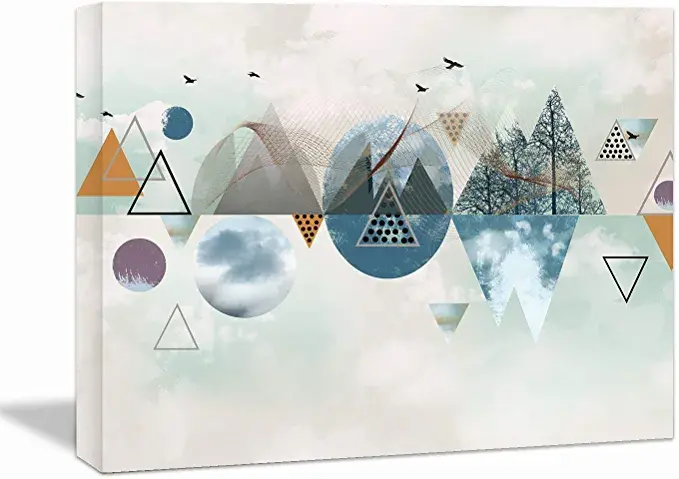 Looife Abstract Geometric Pattern Canvas Wall Art, 40x30 Inch Triangle and Round